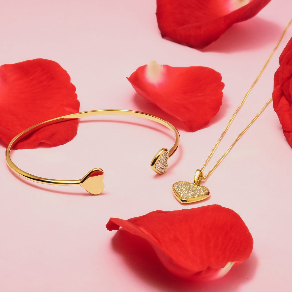 Dainty Heart Sterling Silver 925 Gold Plated Cuff Bangle