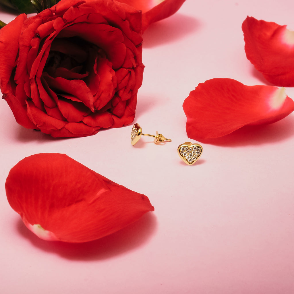 Anting Stud Gold Plated Koleksi Dainty Heart Sterling Silver 925