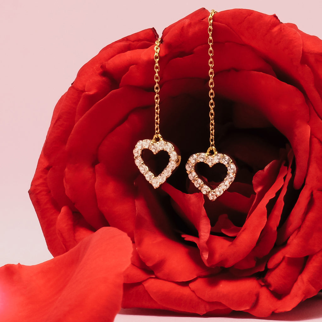 Dainty Heart Sterling Silver 925 Gold Plated Threader Earrings