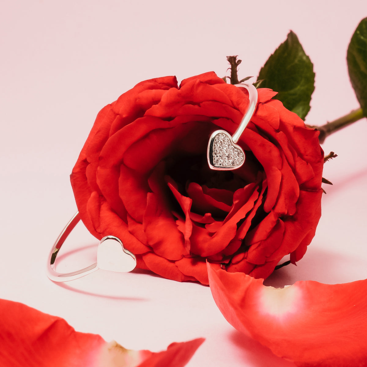 Gelang Cuff Bangle Koleksi Dainty Heart Sterling Silver 925