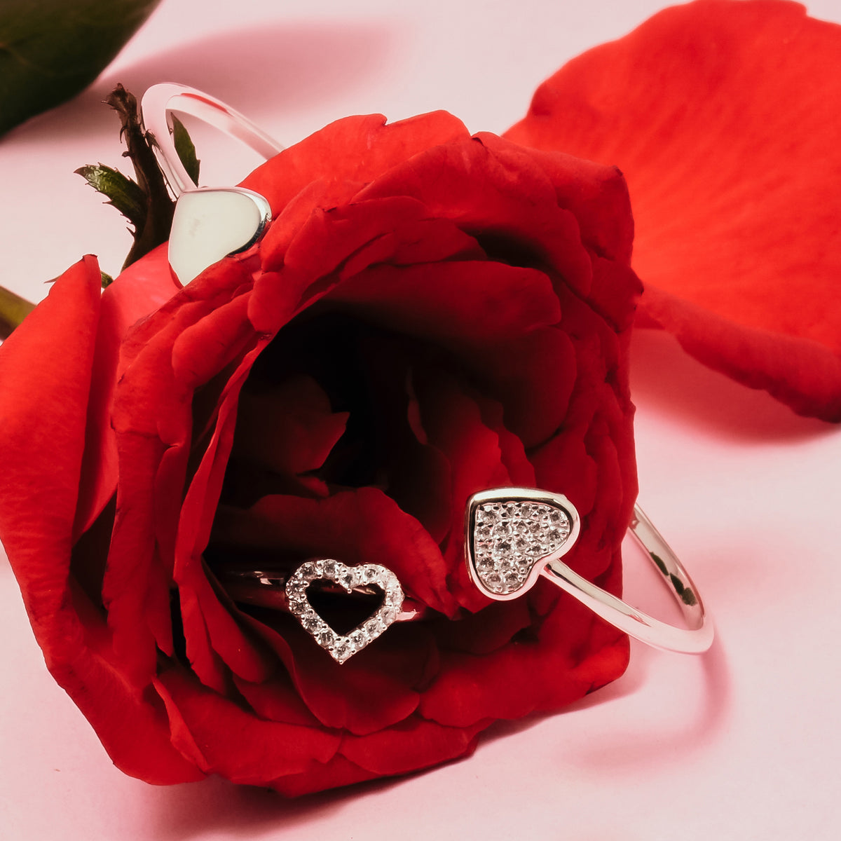 Gelang Cuff Bangle Koleksi Dainty Heart Sterling Silver 925