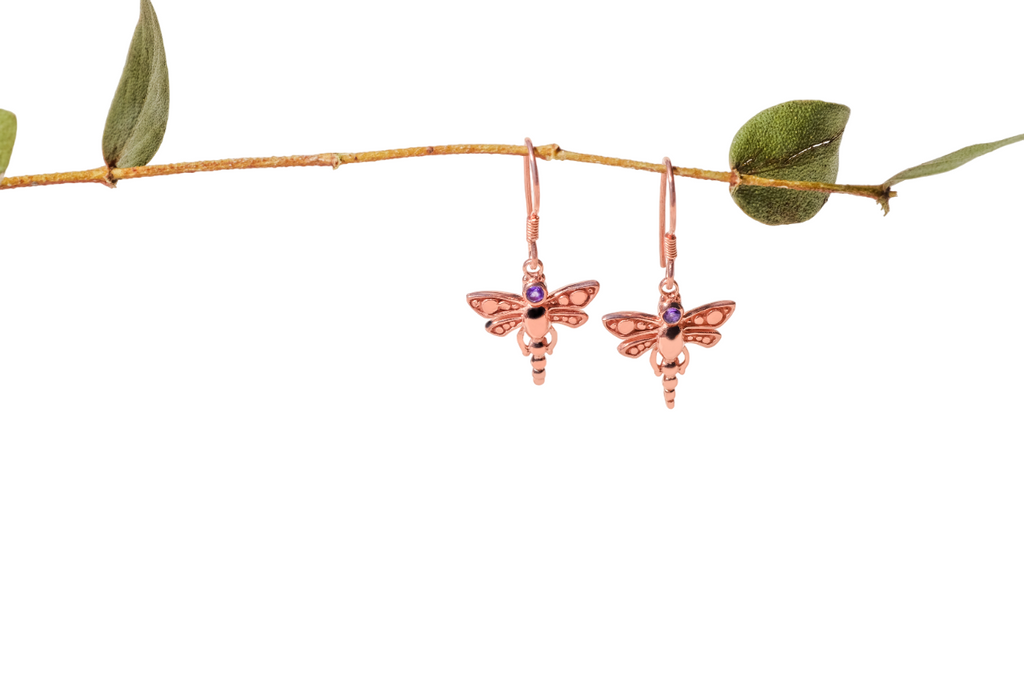 Anting Capung Bali Rose with Gemstone Dangle Earrings