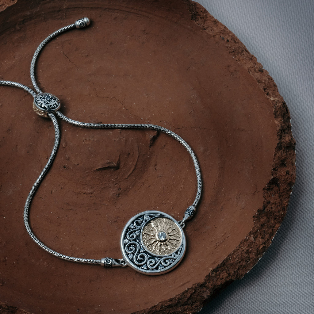 925 Sterling Silver Sun Collection Drawstring Chain Bracelet