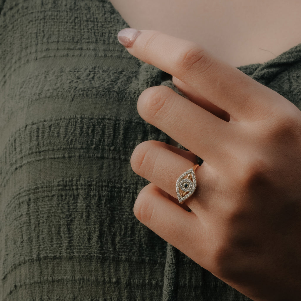 Cincin Cocktail Perak Koleksi Evil Eye Sterling Silver 925 Gold Plated