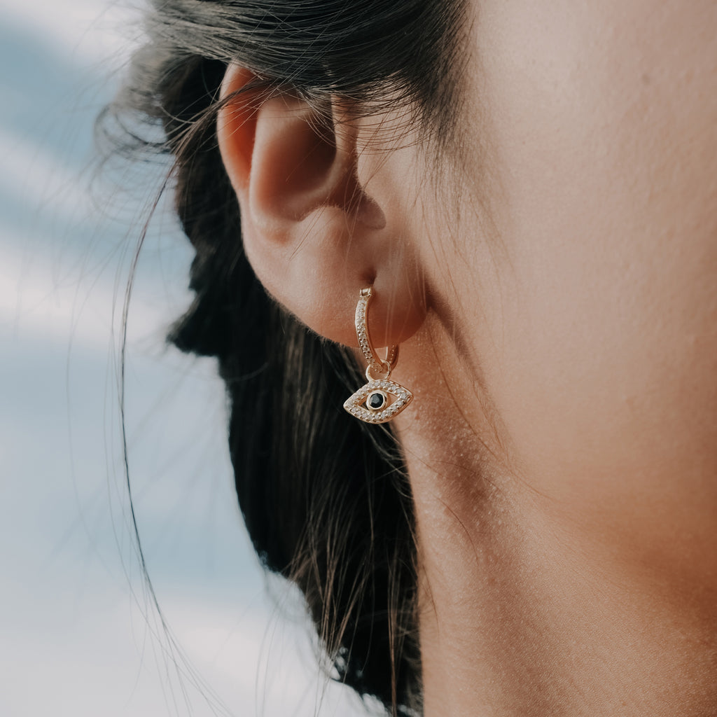 Anting Hoop Perak Koleksi Evil Eye Sterling Silver 925 Gold Plated