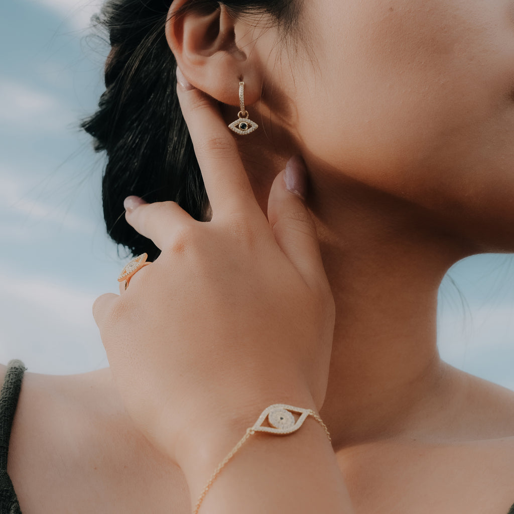 Anting Hoop Perak Koleksi Evil Eye Sterling Silver 925 Gold Plated