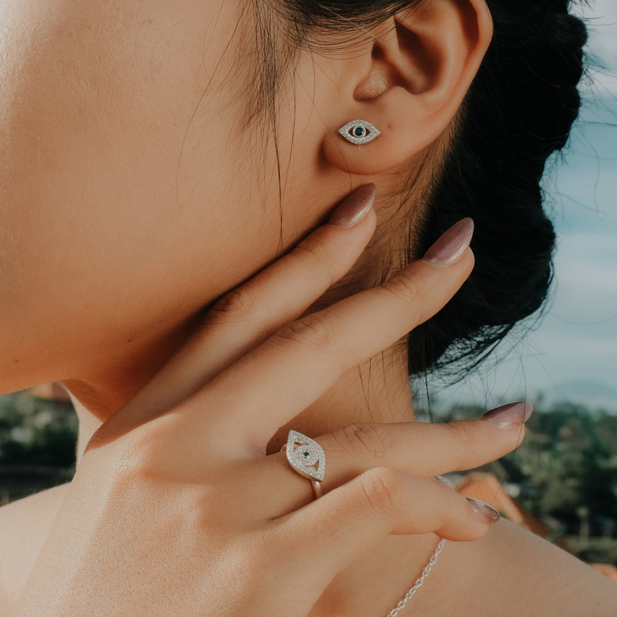 Anting Stud Perak Koleksi Evil Eye Sterling Silver 925 Gold Plated