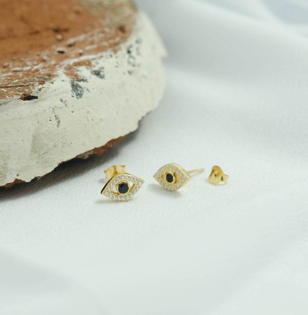 Evil Eye Sterling Silver 925 Gold Plated Stud Earrings