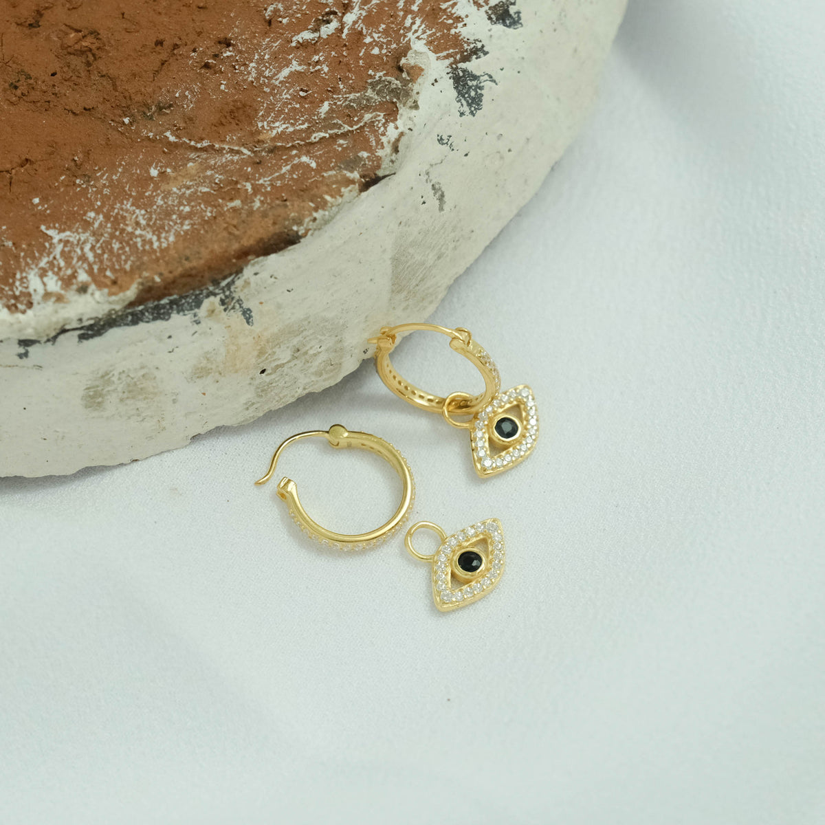 Evil Eye Sterling Silver 925 Gold Plated Hoop Earrings