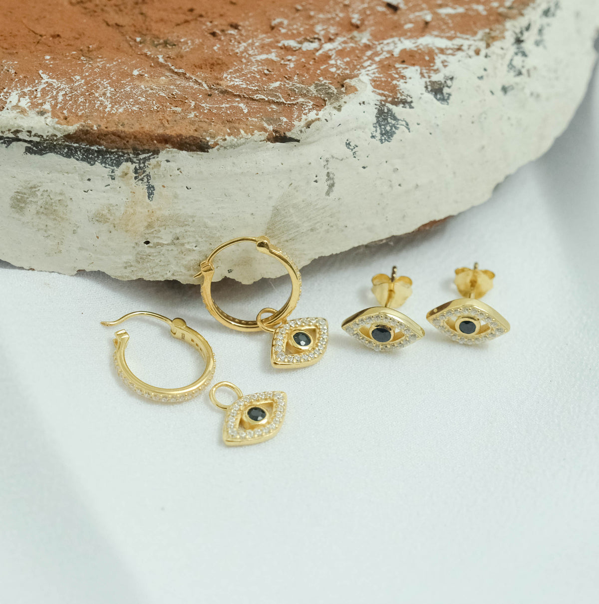 Evil Eye Sterling Silver 925 Gold Plated Hoop Earrings