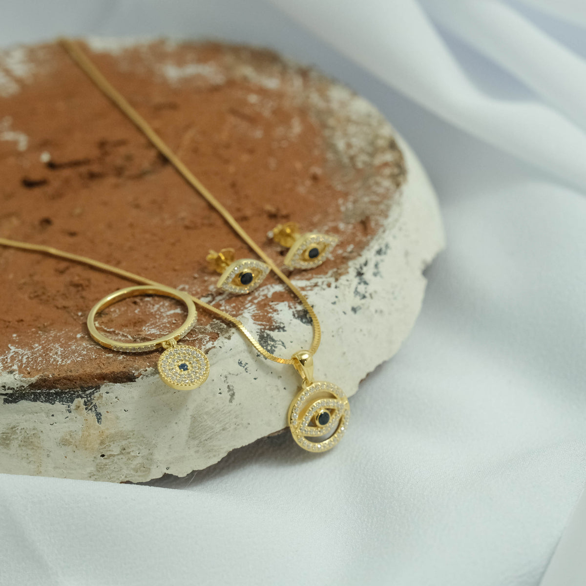Evil Eye Sterling Silver 925 Gold Plated Stud Earrings