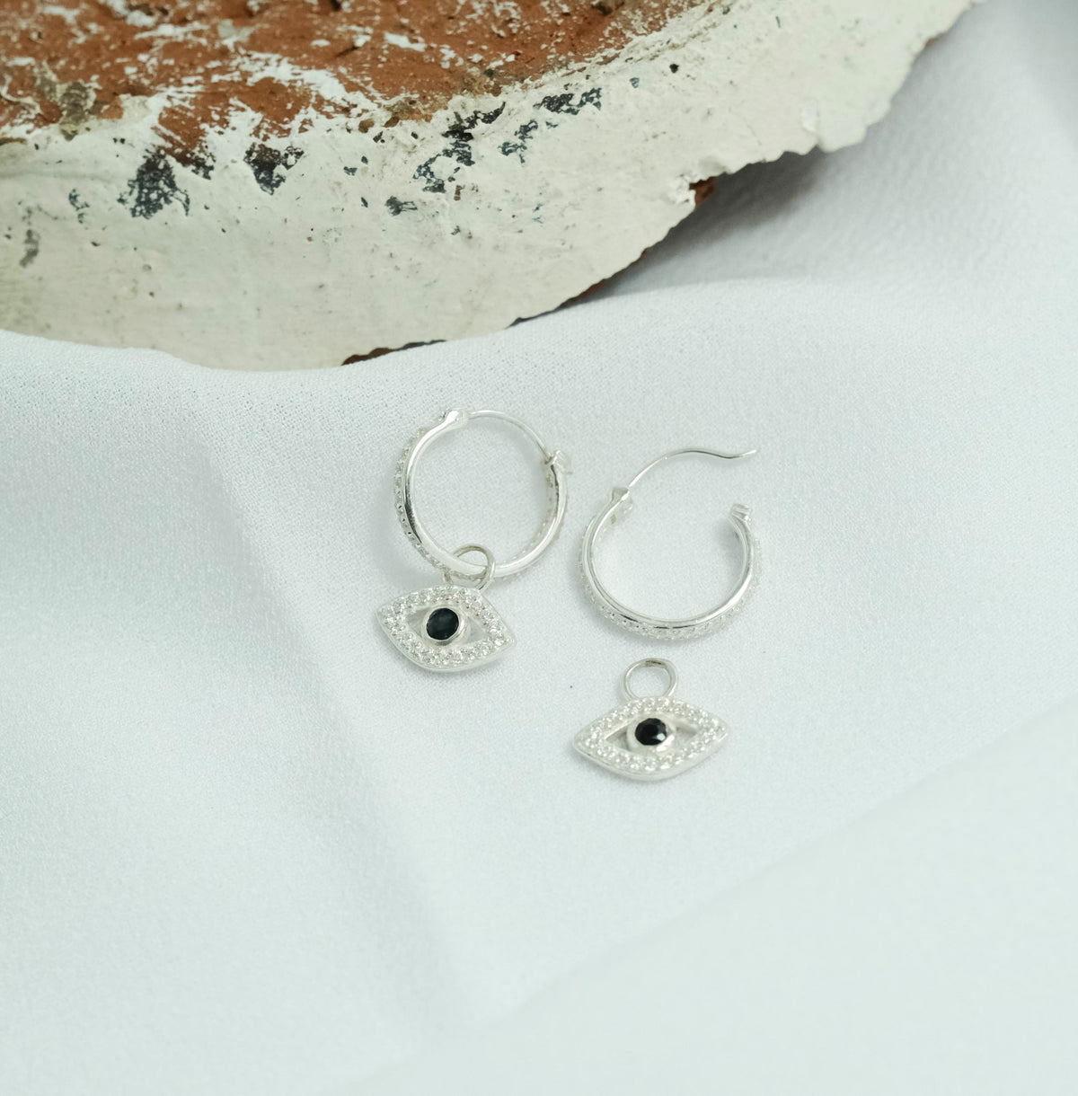 Evil Eye Sterling Silver 925 Hoop Earrings