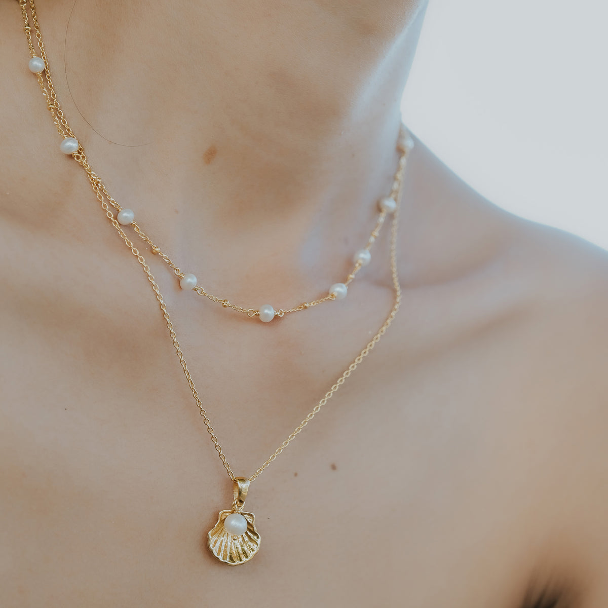 925 Sterling Silver Shell Collection Layered Chain Necklace