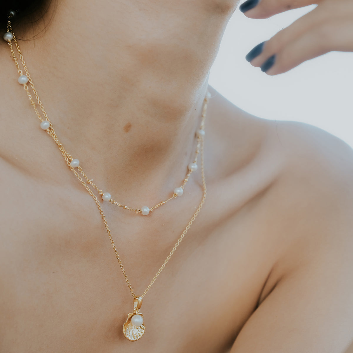 925 Sterling Silver Shell Collection Layered Chain Necklace