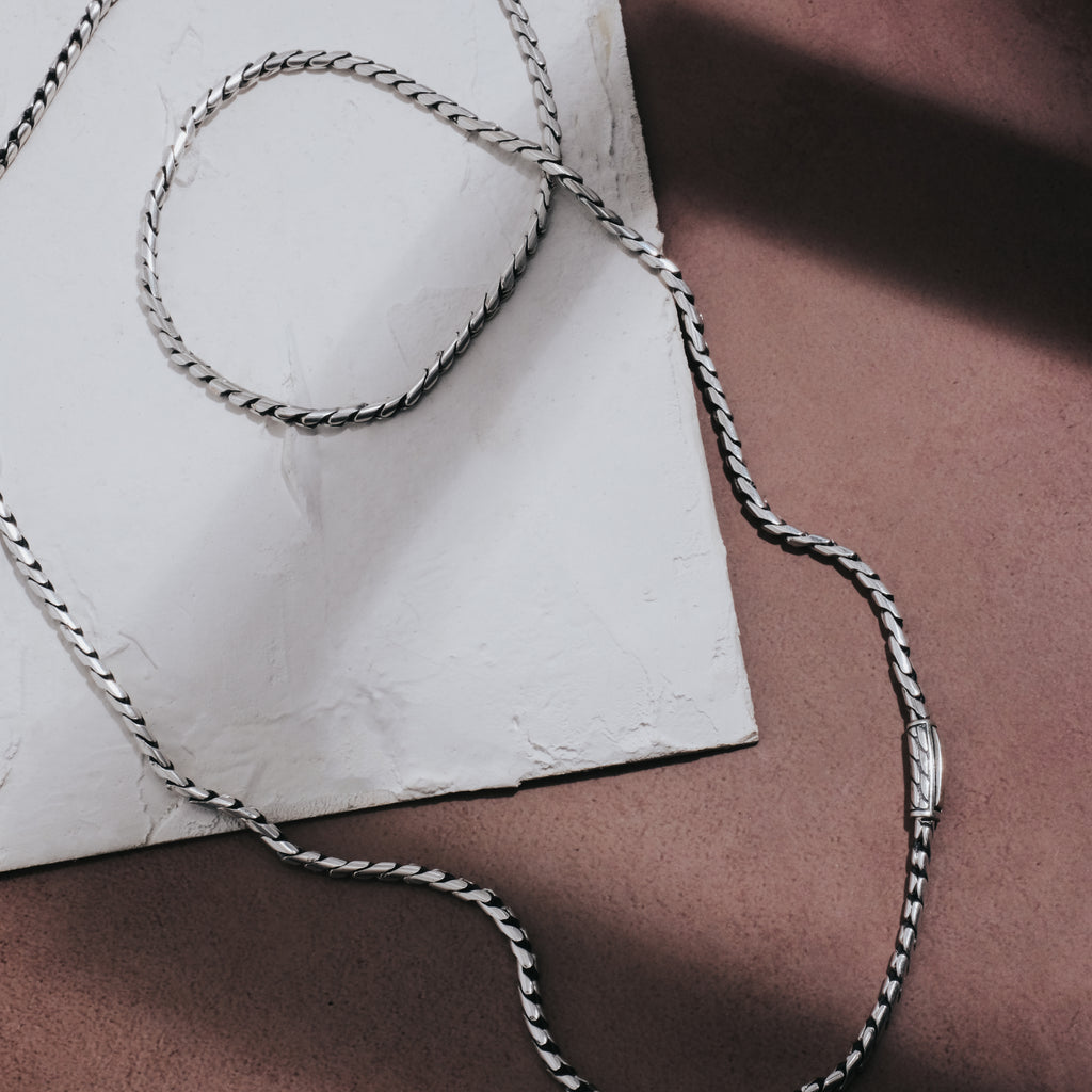Men's 925 Silver Braided Necklace - Sunaka Jewelry Sutramala Yudistira Collection