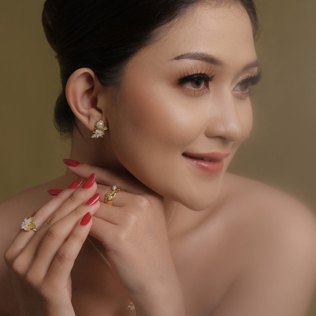 Anting Earclimber Perak Koleksi Mutiara Melati Sterling Silver 925 Gold Plated