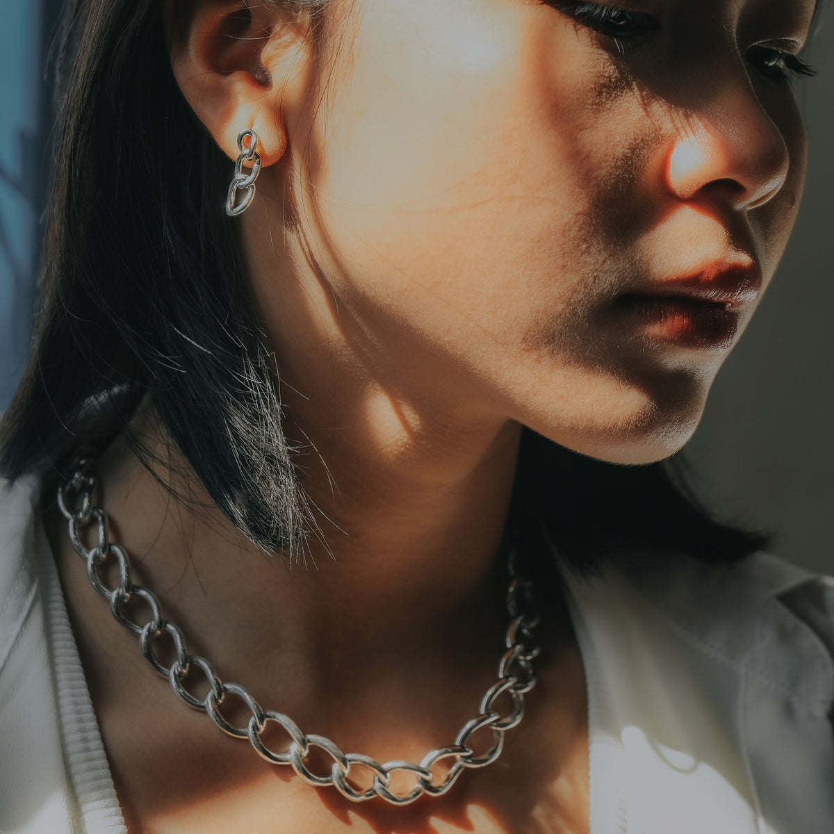 Anting Rantai Drop Curb Koleksi Cuban Sterling Silver 925