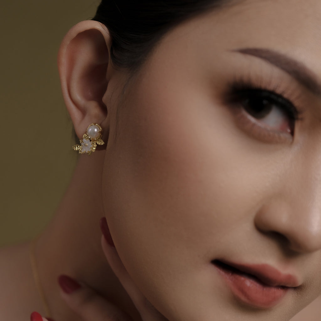 Anting Earclimber Perak Koleksi Mutiara Melati Sterling Silver 925 Gold Plated