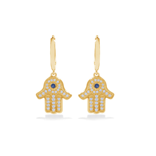 Hamsa Collection Gold Plated Sterling Silver 925 Hoop Earrings