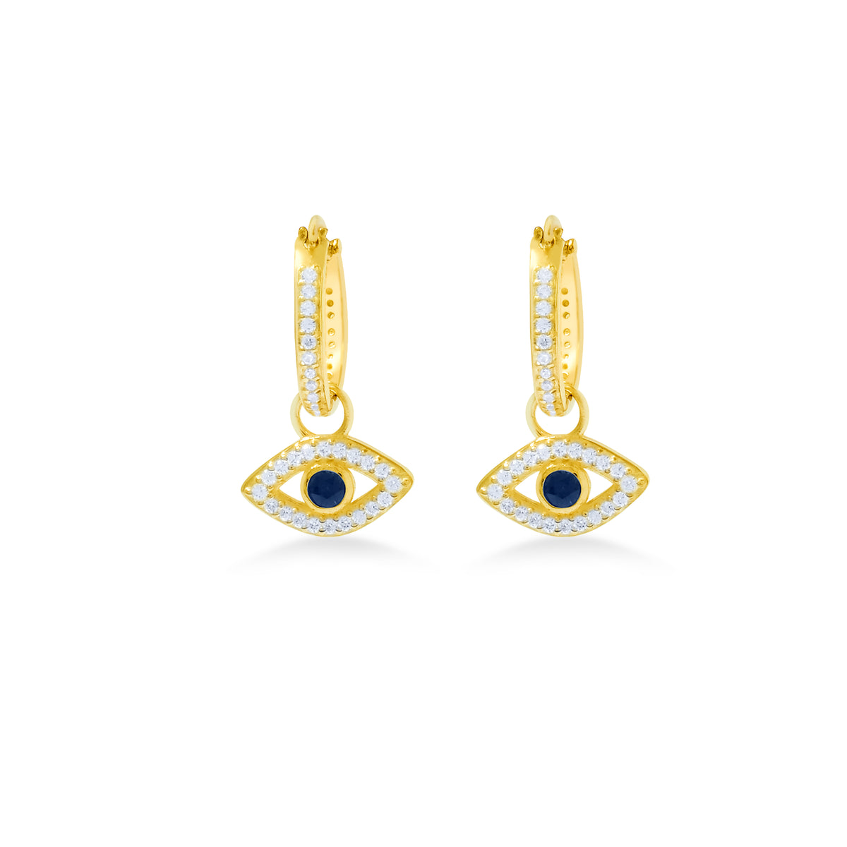 Evil Eye Sterling Silver 925 Gold Plated Hoop Earrings