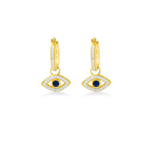 Evil Eye Sterling Silver 925 Gold Plated Hoop Earrings