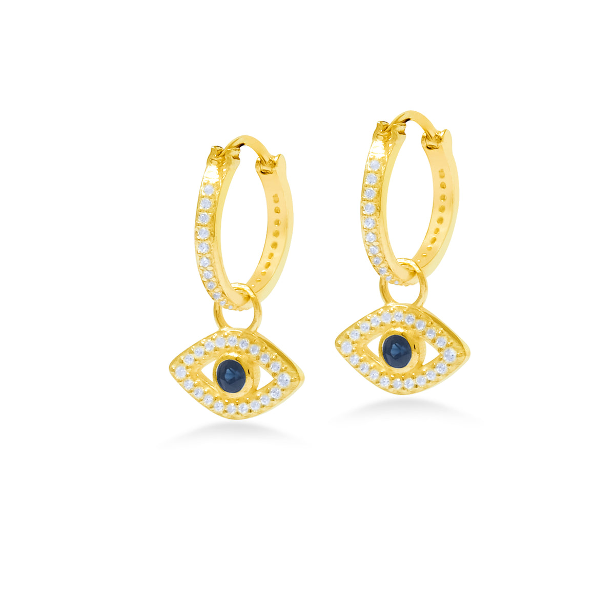 Evil Eye Sterling Silver 925 Gold Plated Hoop Earrings
