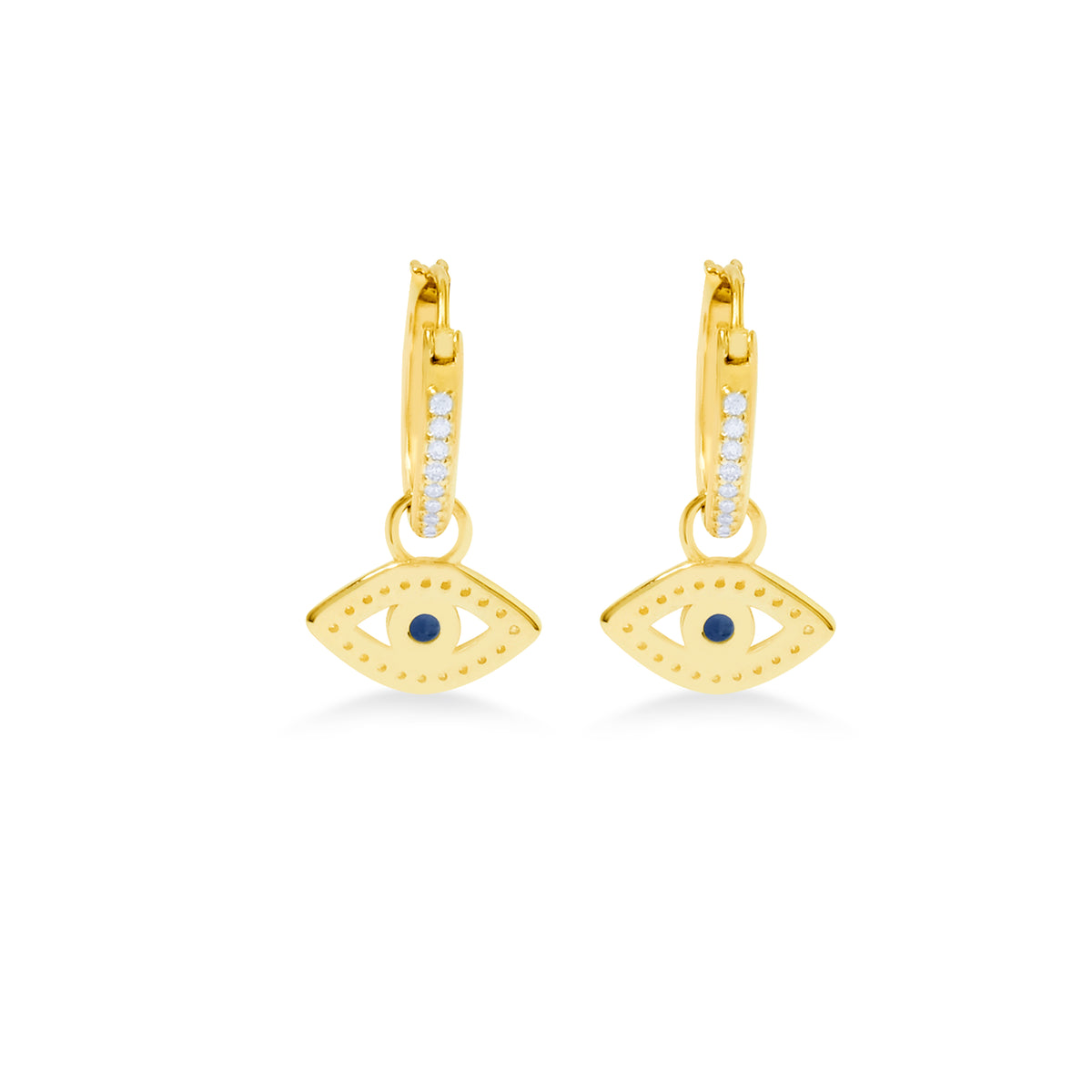 Evil Eye Sterling Silver 925 Gold Plated Hoop Earrings