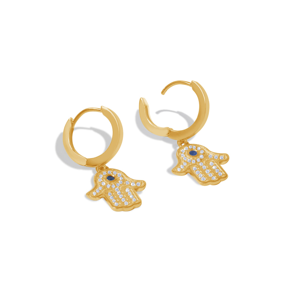 Hamsa Collection Gold Plated Sterling Silver 925 Hoop Earrings