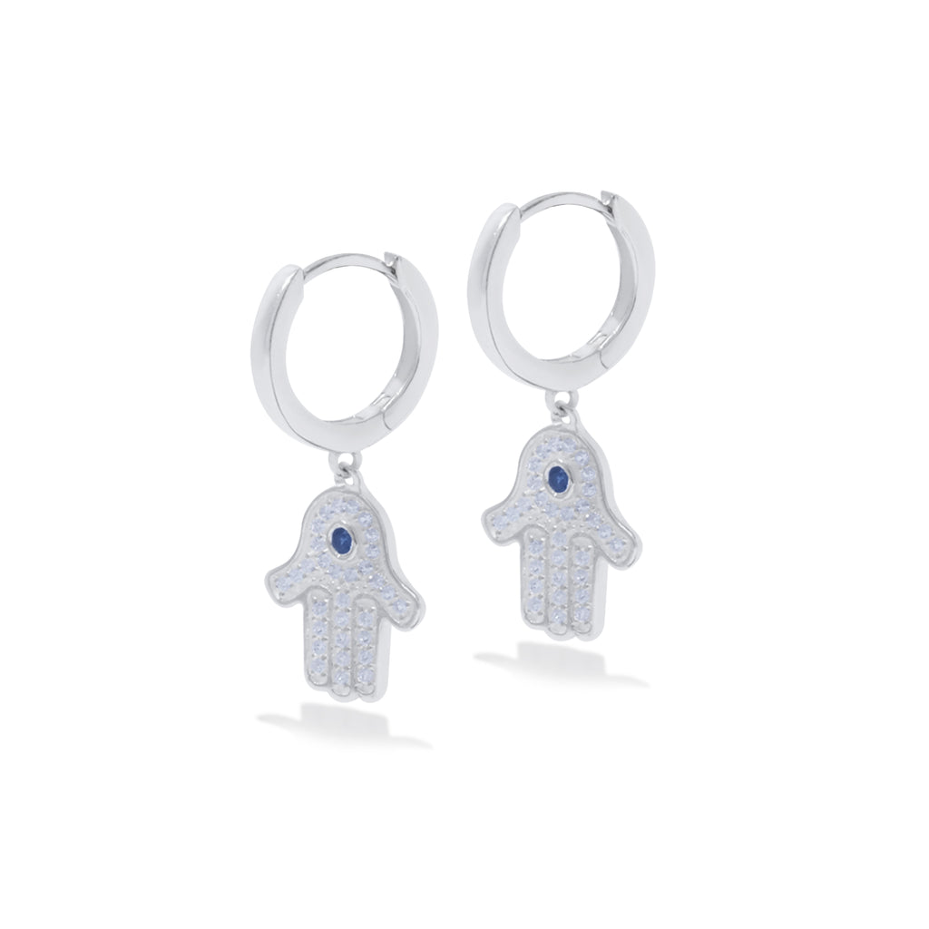 Hamsa Collection 925 Sterling Silver Hoop Earrings