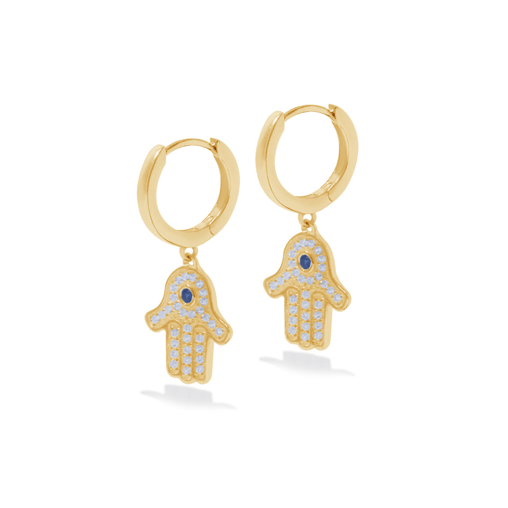 Hamsa Collection Gold Plated Sterling Silver 925 Hoop Earrings