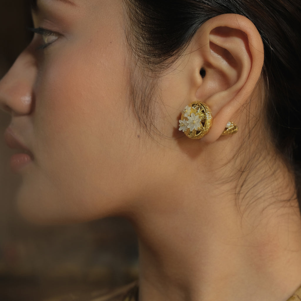 Large Silver Earrings, Jasmine Pearl Collection, Sterling Silver 925 Gold Plated