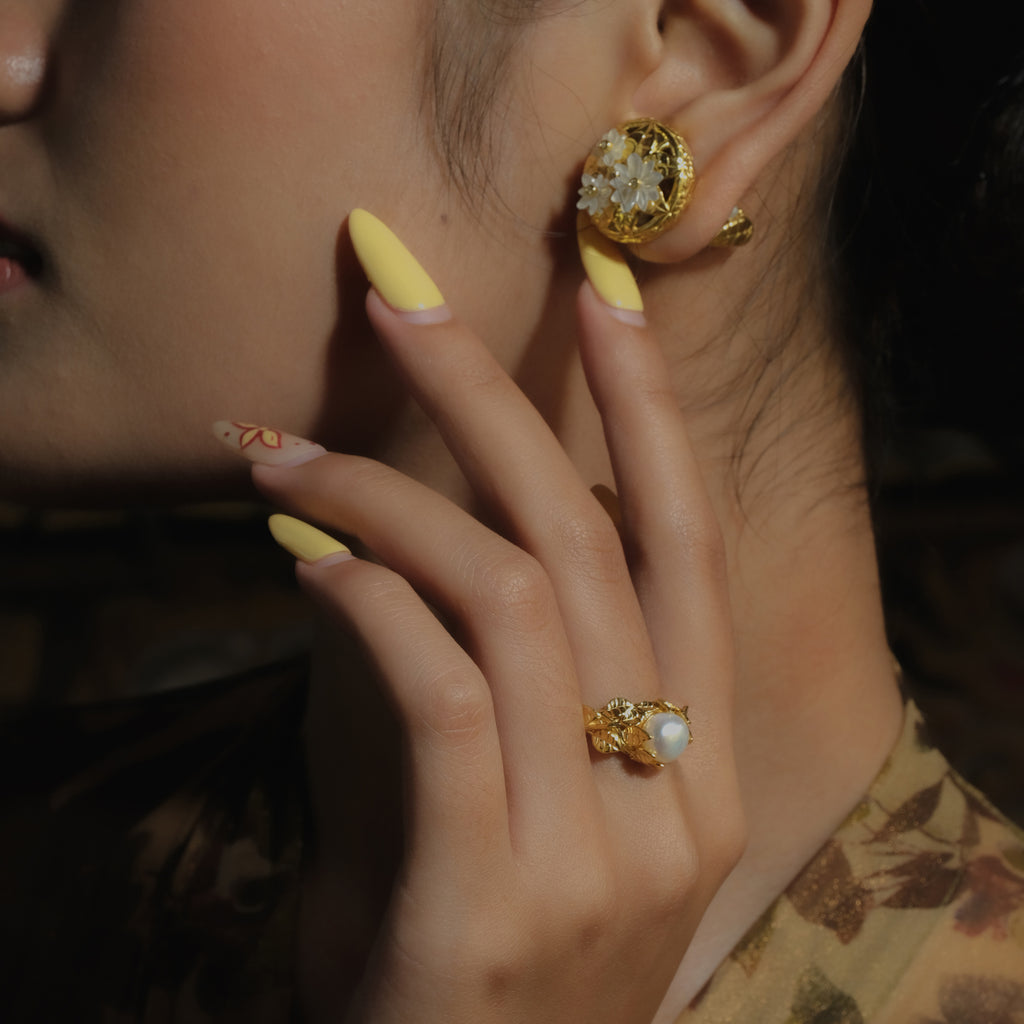 Cincin Cocktail 2 Perak Koleksi Mutiara Melati Sterling Silver 925 Gold Plated