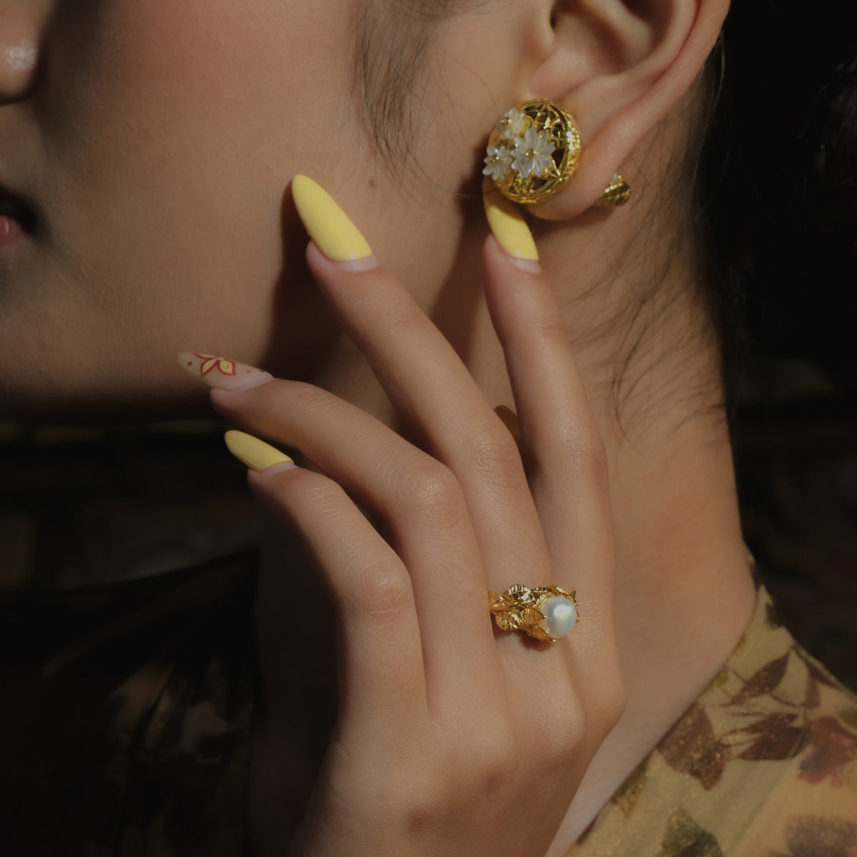 Large Silver Earrings, Jasmine Pearl Collection, Sterling Silver 925 Gold Plated