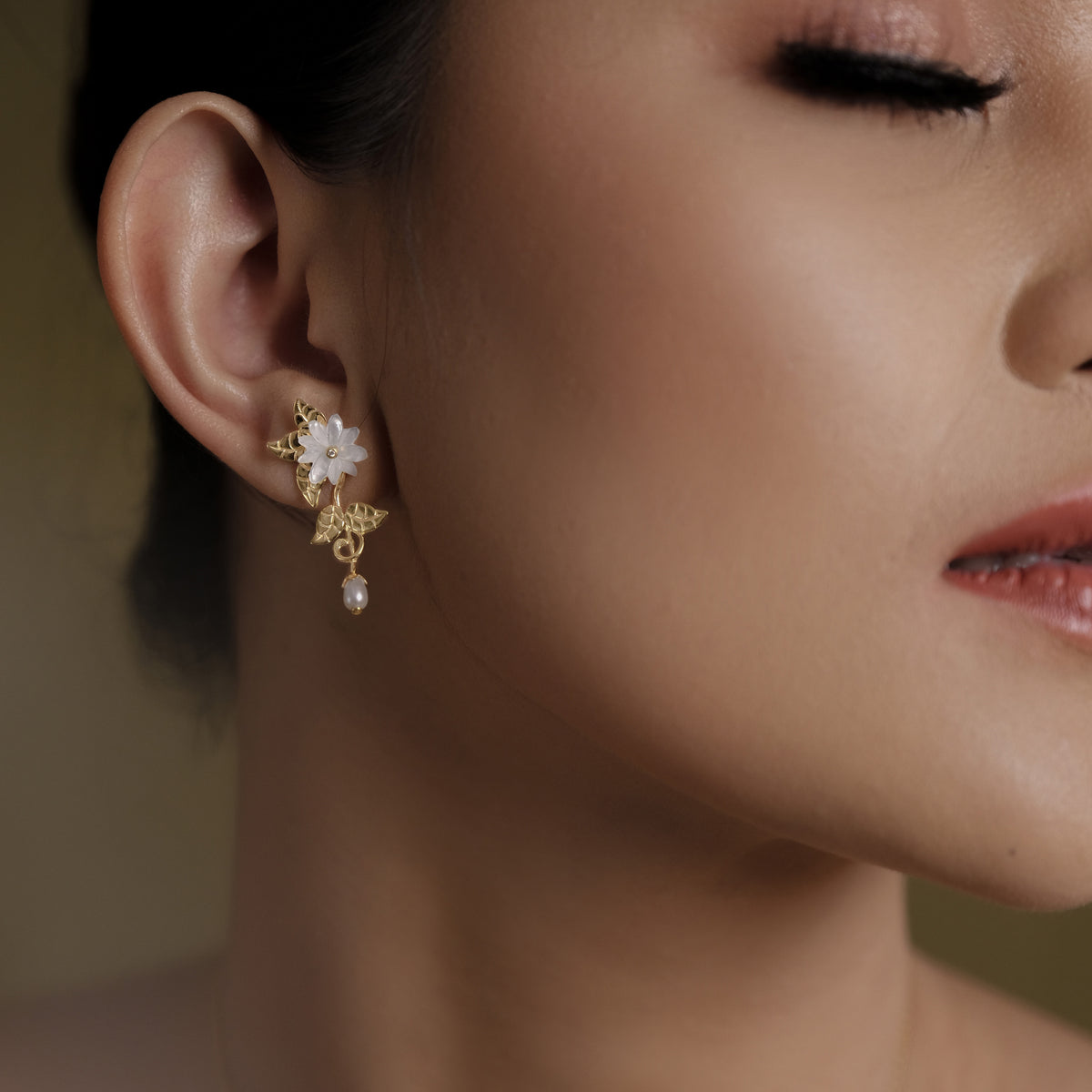 Melati Pearl Collection Duo Drop Earrings Sterling Silver 925 Gold Plated