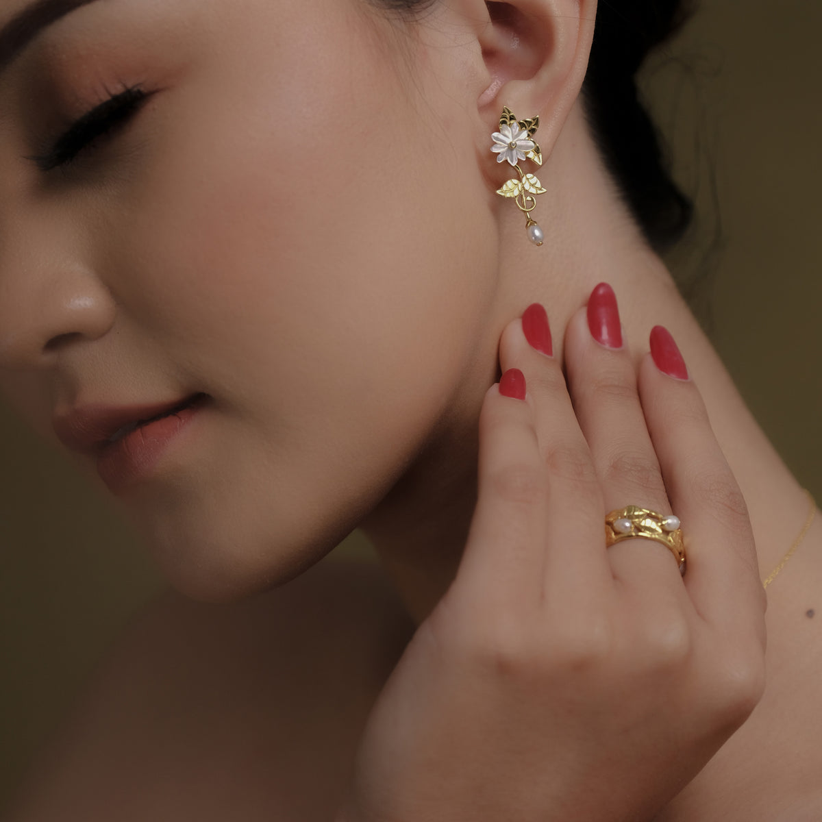 Melati Pearl Collection Duo Drop Earrings Sterling Silver 925 Gold Plated