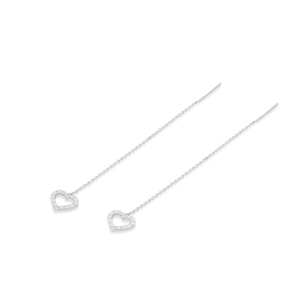 Sterling Silver 925 Dainty Heart Threader Earrings Collection