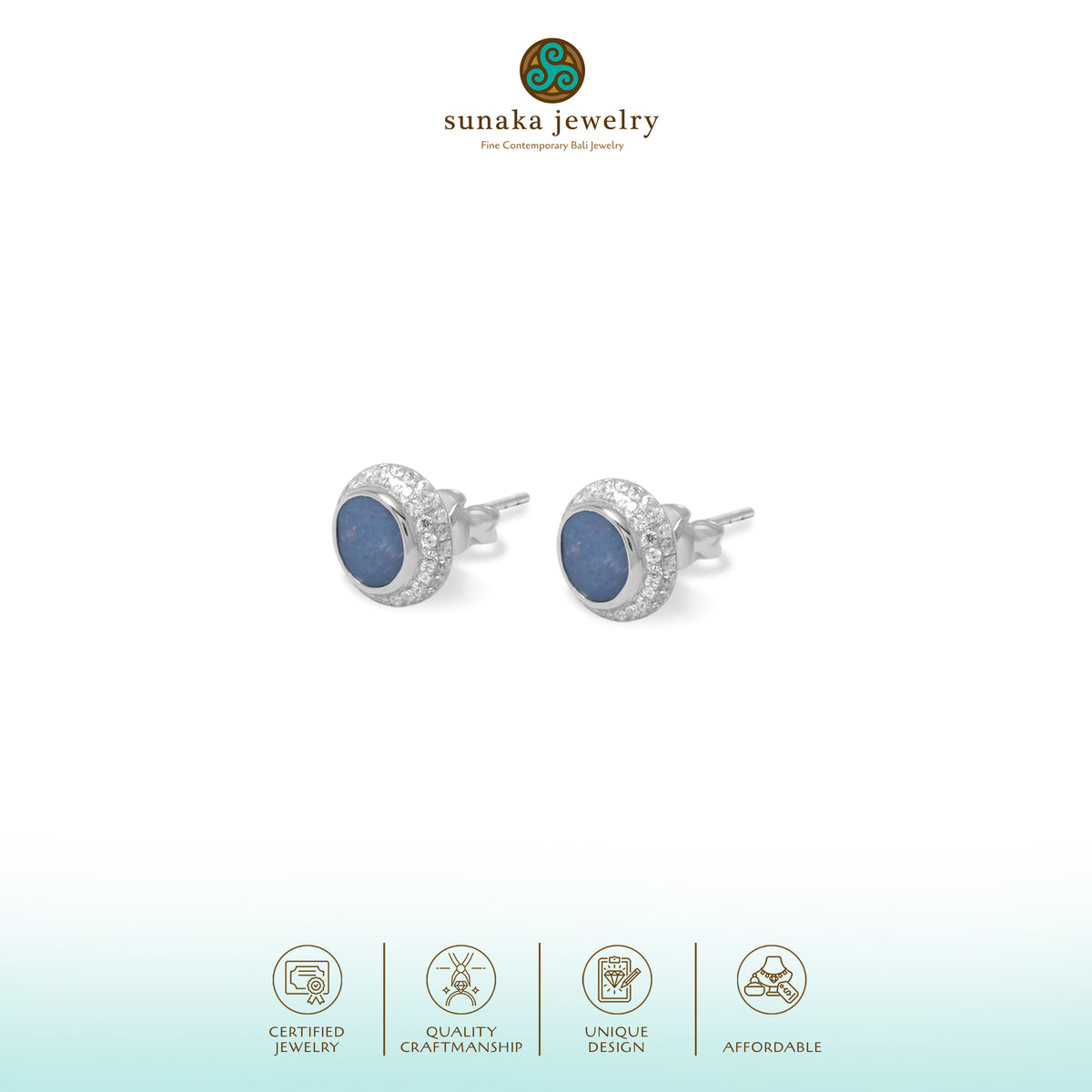 Anting Stud Kecil Koleksi Opal Perak 925