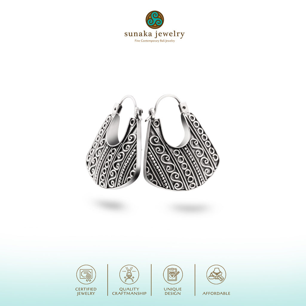925 Silver Hoop Earrings Indonesian Batik Collection
