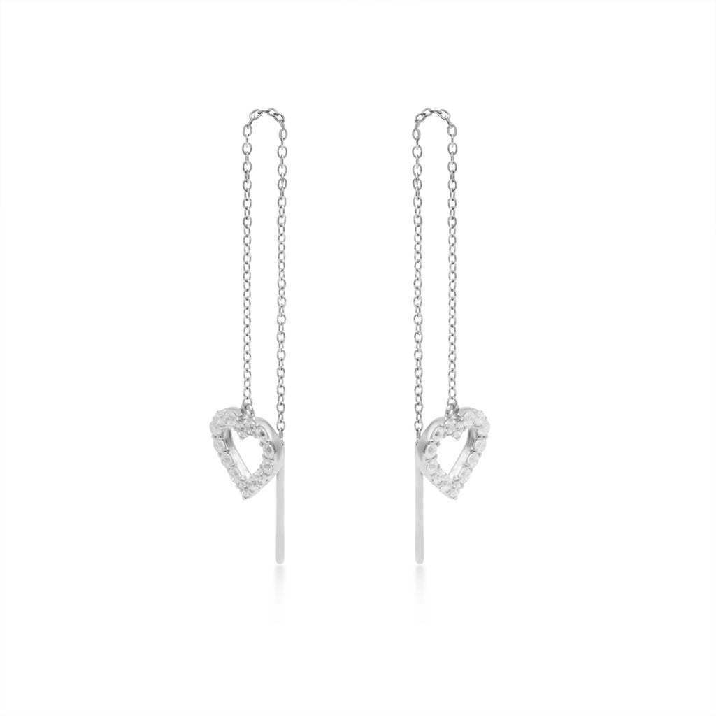 Sterling Silver 925 Dainty Heart Threader Earrings Collection
