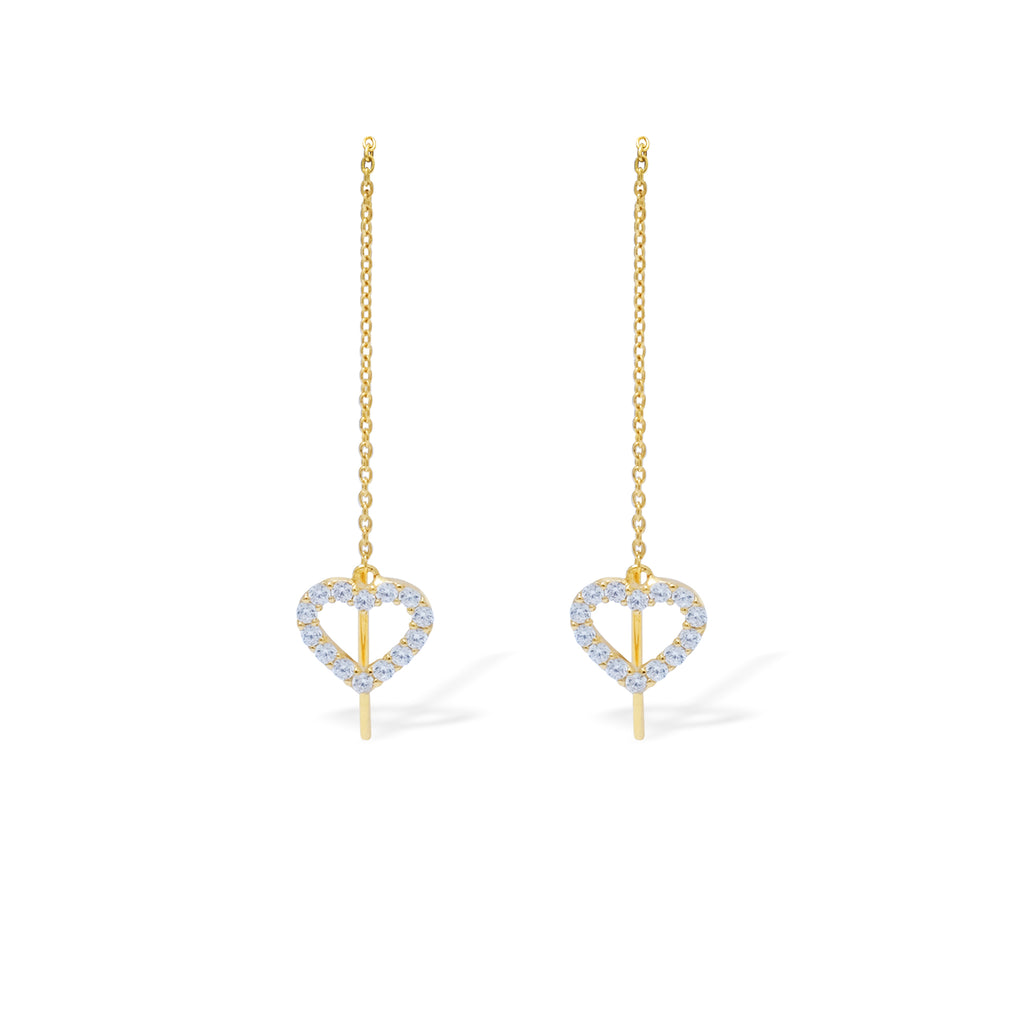 Dainty Heart Sterling Silver 925 Gold Plated Threader Earrings