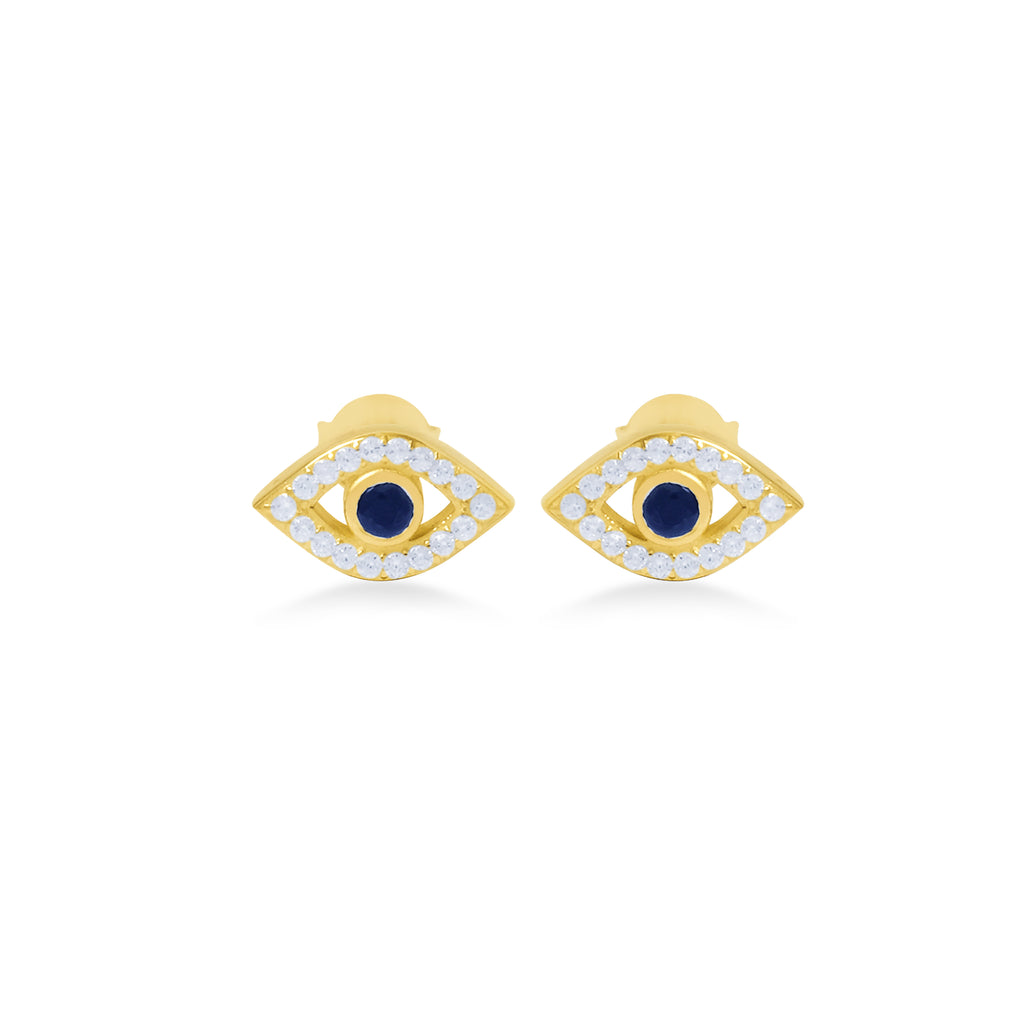Evil Eye Sterling Silver 925 Gold Plated Stud Earrings