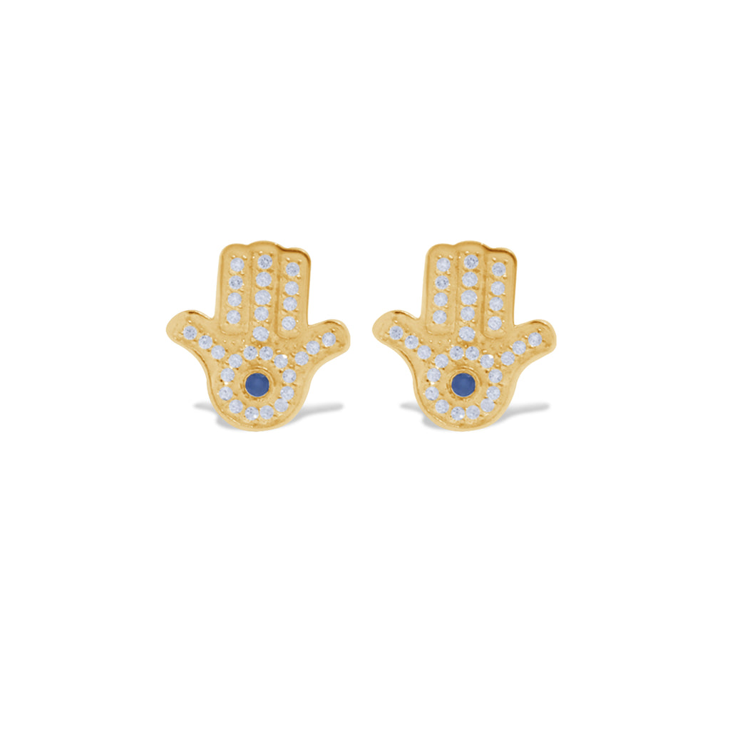 Hamsa Collection Sterling Silver 925 Gold Plated Stud Earrings