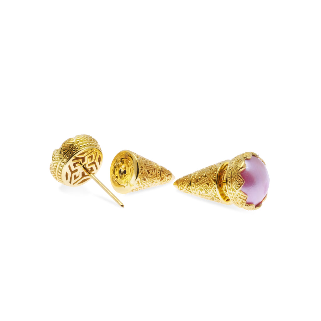 Mandalika Pearl Collection Small Stud Earrings Sterling Silver 925 Gold Plated