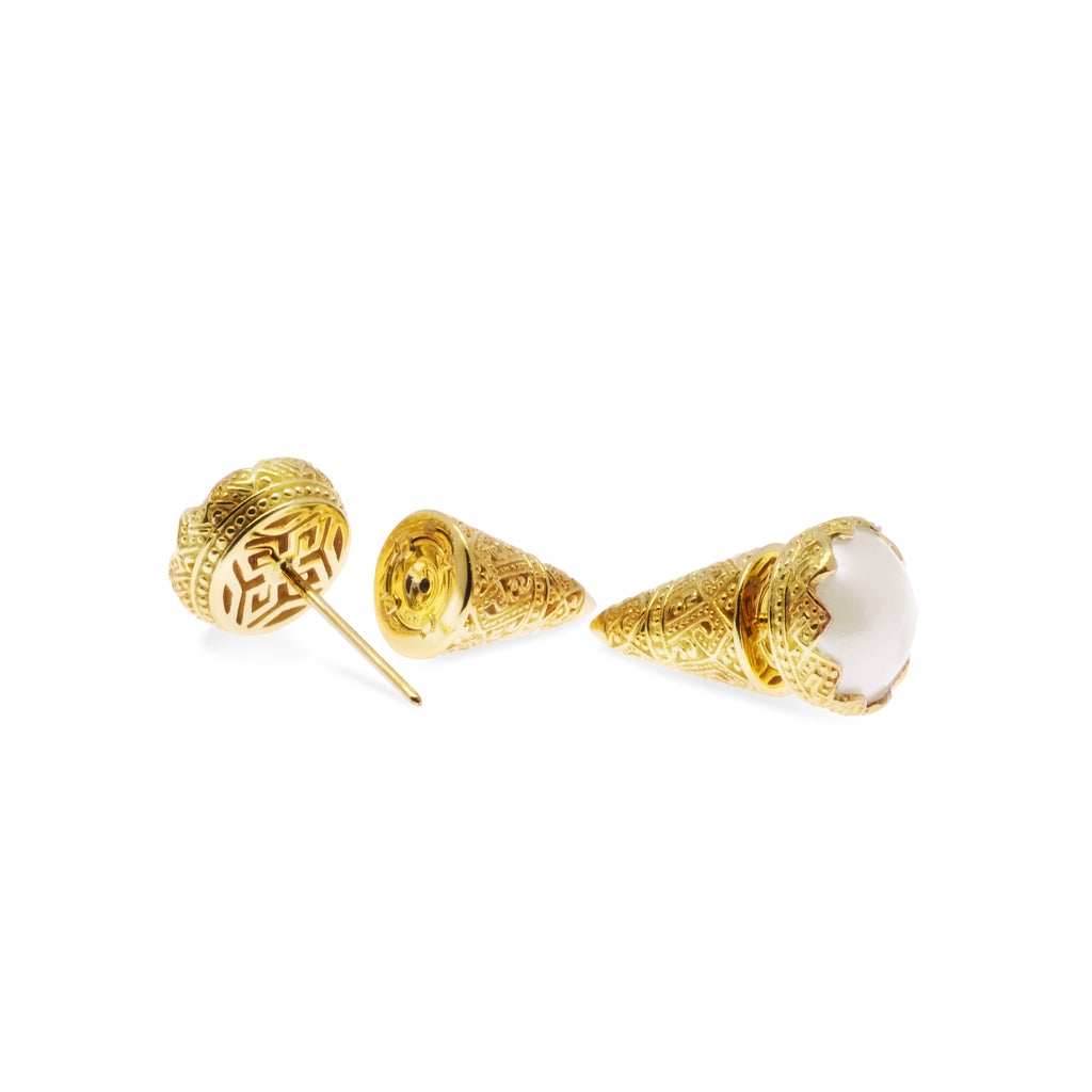 Mandalika Pearl Collection Small Stud Earrings Sterling Silver 925 Gold Plated