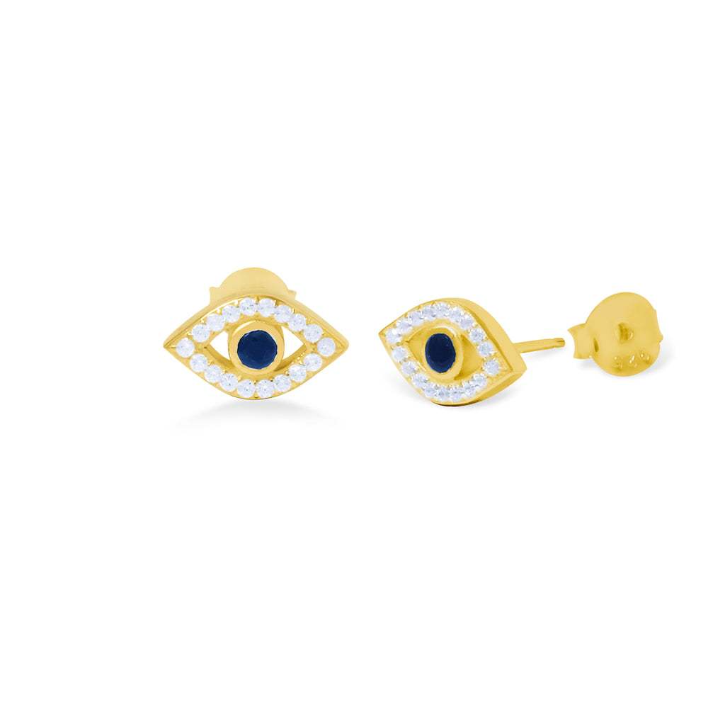 Evil Eye Sterling Silver 925 Gold Plated Stud Earrings