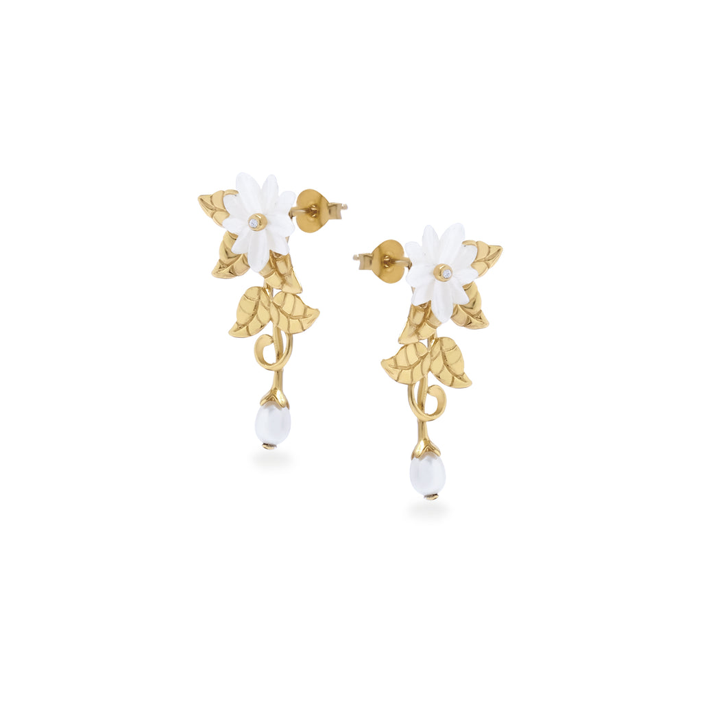 Melati Pearl Collection Duo Drop Earrings Sterling Silver 925 Gold Plated