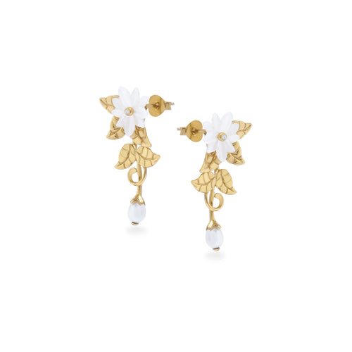 Melati Pearl Collection Duo Drop Earrings Sterling Silver 925 Gold Plated