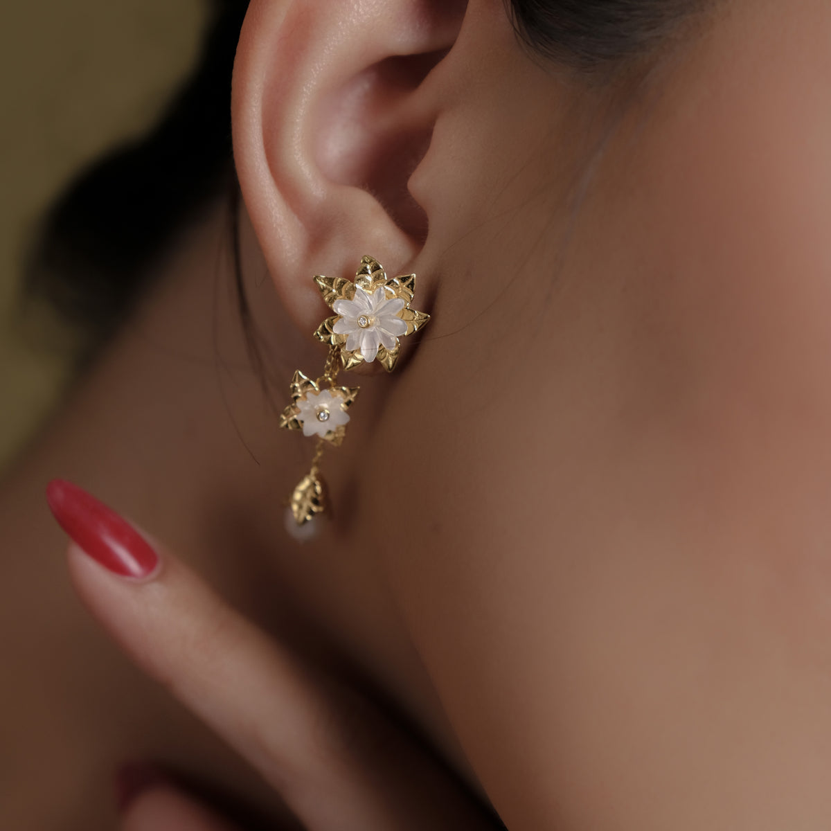 Anting Drop Trio Perak Koleksi Mutiara Melati Sterling Silver 925 Gold Plated