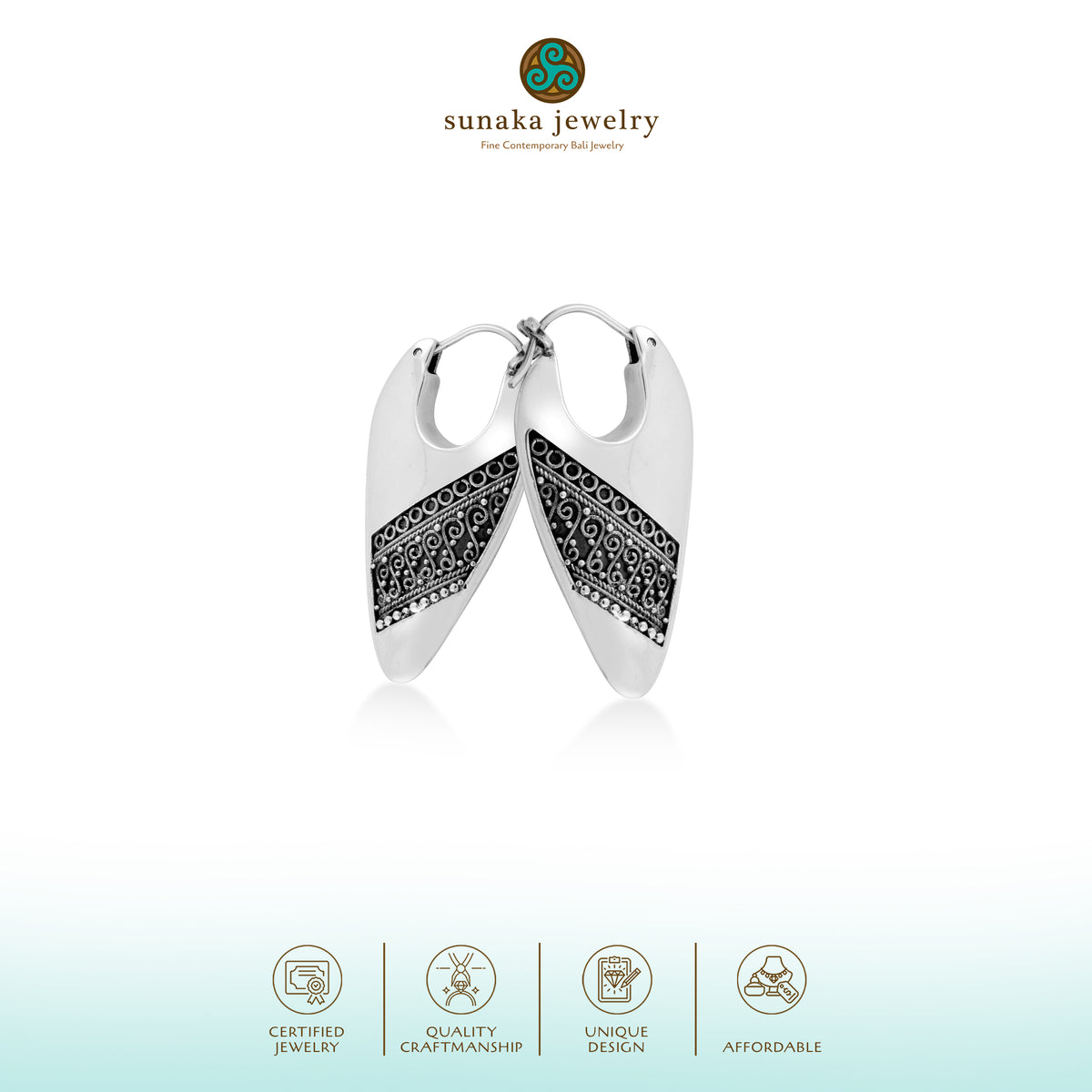 Silver 925 Hoop Earrings Indonesian Batik Collection