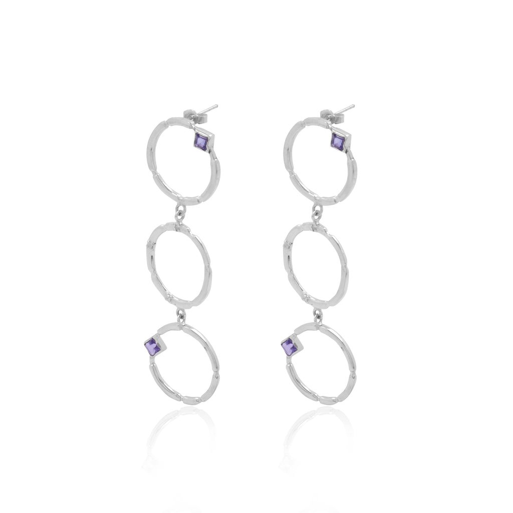 925 Silver Long Drop Iolite Gemstone Aeon Collection Earrings